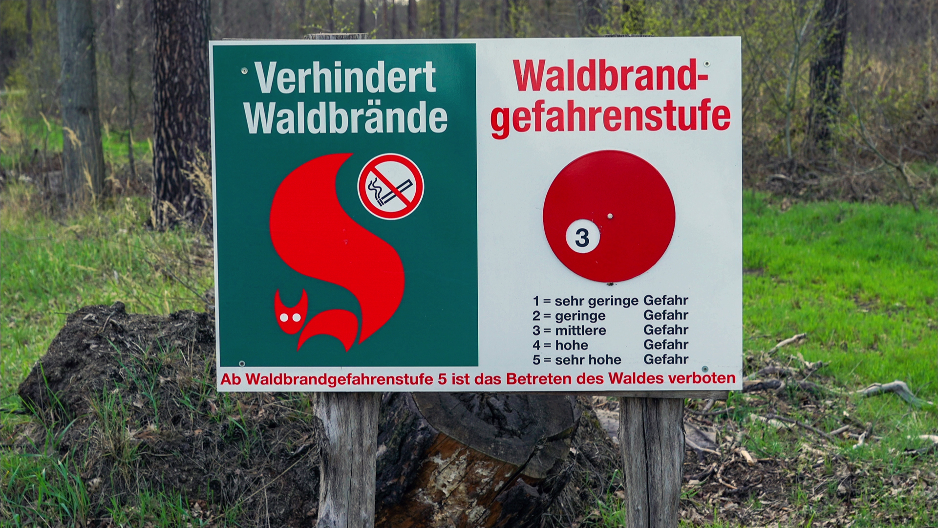 Schilder im Wald zeigen die aktuelle Waldbrandgefahrenstufe an. © NDR 