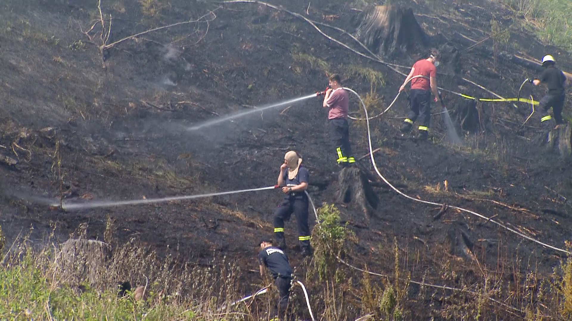 Einsatzkräfte der Feuerwehr löschen einen Waldbrand im Oberharz. © NonstopNews 